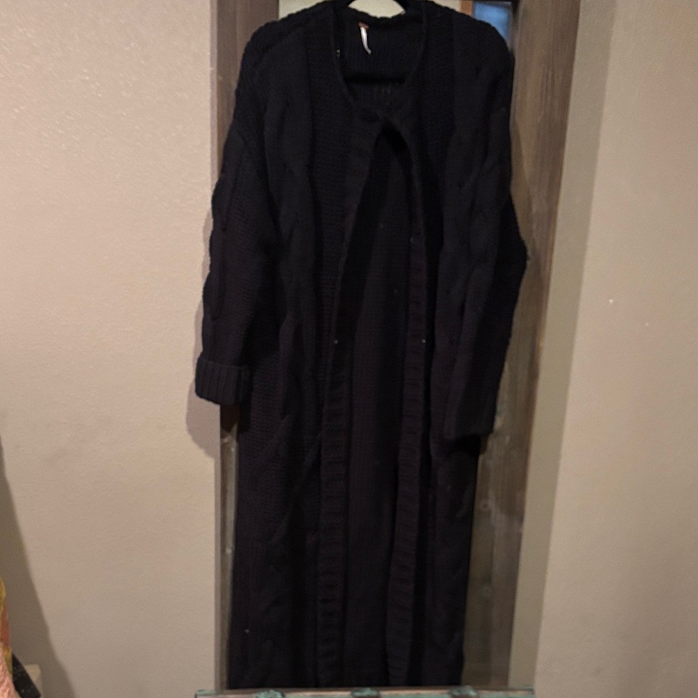 Free People Black Cable Knit Cardigan maxi very heavy M